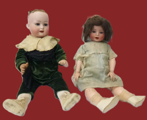 2 x Early 1900s Bisque Socket Headed Character Dolls inc 1910 Schoenau & Hof