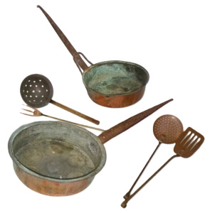 Group lot - Vintage Copper Cooking Pans & Utensils - set of 3 Utensils marke