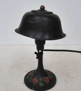 Lot 4 - Vintage Cast Iron Tilt Lamp - Metal shade and raised painted flowers to