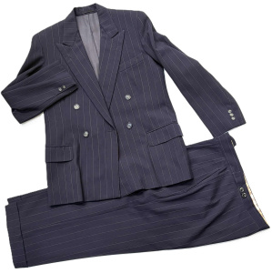 Lot 16 - Gents vintage fine wool navy 2 pce pinstripe suit - button fly, small s