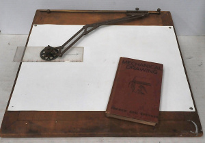 Lot 23 - Vintage Draftsmens Board w Articulating Brass Arm & Hard Cover Mech
