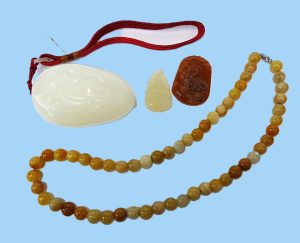 Lot 31 - Group lot of Jade items inc, Chinese hand carved white jade with mythic