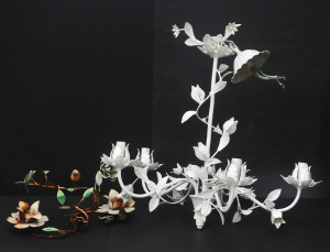 Lot 48 - 2 pces Metal lighting inc 5 Arm Lighting white painted light fitting wi