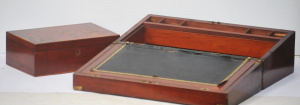 Lot 58 - 2 vintage Cedar wooden boxes inc Writing slope with brass bands to corn