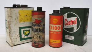 Lot 77 - 4 x Vintage Motoring Tins inc Mobil oil Imperial Quart, Shell X-100 Qua