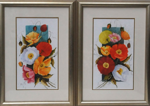 Lot 80 - Loyus Aikman (Active c1980 - 2000s) Pair Framed Watercolours - Poppies