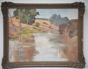 Lot 84 - Artist Unknown Gilt framed c1930s Australian Oil painting - River Scene