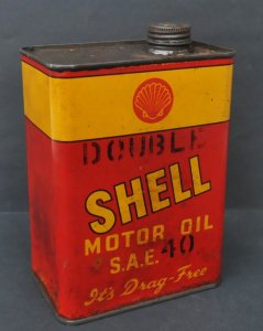 Lot 95 - Vintage Shell Tin - Double Shell Motor Oil SAE 40 Its Drag Free 17cm H