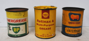 Lot 100 - 3 x Vintage Motoring Grease Tins inc Golden Fleece, Shell Retinax A, B