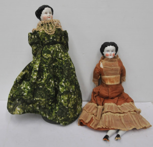 Lot 103 - 2 x vintage c1900's Porcelain Dolls - both unmarked, Porcelain heads s