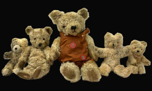 Lot 110 - 5 x vintage Teddy Bears, long mohair, glass eyes, longest 62cms - some