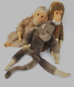 Lot 140 - 3 Vintage soft toy Monkeys - one straw filled all with glass eyes all