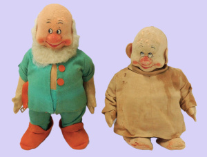 Lot 141 - 2 x c1938 Chad Valley Seven Dwarfs - Dopey & Doc dolls - Felt with