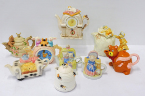 Lot 155 - Group lot of Novelty Ceramic Teapots mostly nursery themed inc Alice W
