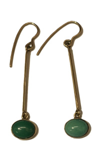 Lot 162 - Pr 9ct gold drop earrings with Jade stones - TW approx 2 9 grms