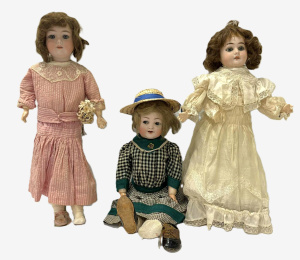 Lot 178 - 3 x vintage bisque dolls, dressed - AM 390, AM 1894 & German flir