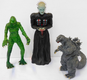 Lot 179 - 3 vintage Horror Movie Action Figures Models - Godzilla marked 'Billik