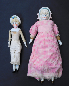 Lot 184 - 2 x Victorian Bisque Headed with Shoulders Dolls, both with China lowe