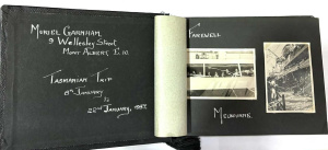 Lot 190 - 1937 photo album - Tasmanian Trip - SS Taroona, Cruse Hut, Sentinel-Ca
