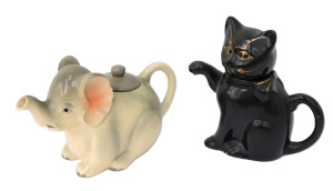 Lot 191 - 2 x vintage novelty ceramic Animal Teapots - Black Cat w Gilded featur