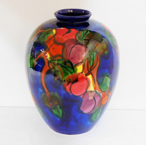 Lot 194 - Gabrielle Brunsdon Australian Pottery Large Vase - Blue Glaze with flo