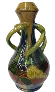 Lot 195 - Large Belgian Art Nouveau Pottery Vase - four twist handles, raised st