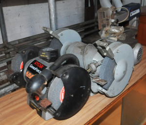 3 x Power Tools incl Ryobi Grindforce 6500 Bench Grinder, Ryobi 16 Scroll Saw &a