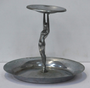 Art Deco Chrome Diana Centre Piece Bowl - 2 tier - 33cm H - Wear to Chrome