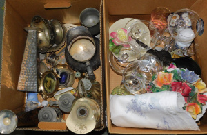 2 Boxes mixed inc German Stein Mugs, Brandy Balloon Glasses, EPNS, Glass & E