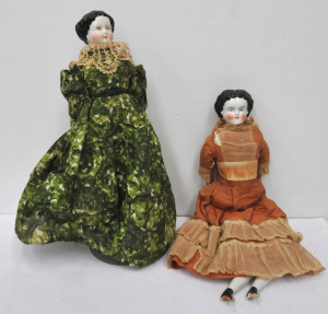 2 x vintage c1900's Porcelain Dolls - both unmarked, Porcelain heads shoulders,