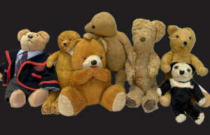 7 x vintage Teddy Bears - mohair, straw filled, panda, earless etc