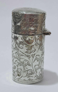 Embossed Sterling Silver toilet jar with glass interior - Bham 1910, 6 5 cms H,