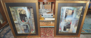 Group Lot incl Pair of Large Gilt Framed Prints & Box of Mixed Goods incl We