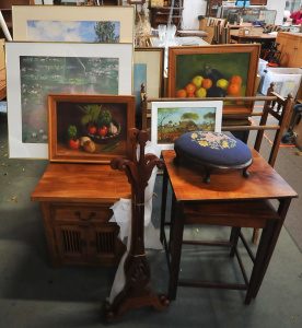 Group lot of Occassional Furniture, Pictures & Prints inc Framed still life