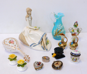 Group lot vintage inc Porcelain Pill boxes, Shell Pill Box, Pair Miniaut vases,