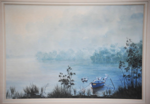 J Spargo (Active c1990-2000s) Large framed Watercolour - Lake Scene w Pelicans &