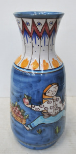 Large Italian Ceramic Vase w Hand Painted Design of a Man w Fruit - marked Ceram