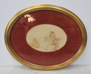 Oval Framed 19th C Watercolour attributed to Henry William Bunbury - A Meeting o