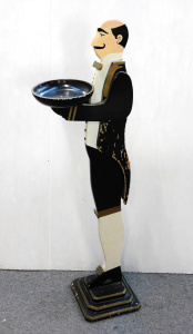 Vintage Figural wooden Butler card tray - handpainted and with stepped base 107c