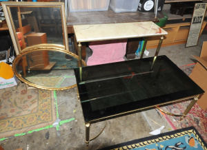 Lot 33 - 4 x Pieces 1980s Gilt metal framed Furniture incl Marbled Topped Hall T