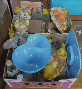 Lot 49 - 2 x Boxes of Mixed Items incl Plasterware Fruit Baskets, Blue Plastic T