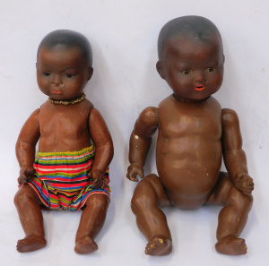 Lot 104 - 2 x Vintage German Bisque Headed Black Baby Character dolls with compo