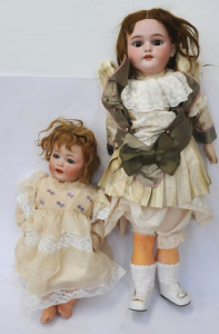 Lot 106 - 2 x Circa 1900 German Simon Halbig Bisque Headed Character Dolls with