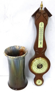Lot 158 - 2 pces inc Australian Pottery Hoffman Drip glaze tall vase 26cm H &