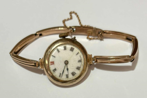 Lot 182 - Ladies 9ct rose gold Watch with strap marked 9ct - dedicated and dated Lot 182 - Ladies 9ct rose gold Watch with strap marked 9ct - dedicated and dated