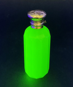 Lot 183 - Victorian Green Uranium Opaline Perfume Bottle with Silver collar &