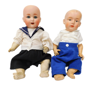 Lot 187 - 2 x German Bisque Headed Toddler Character Dolls with jointed composit