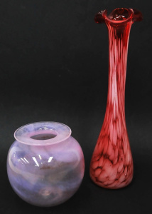 Lot 195 - 2 x Vintage Pieces of Coloured Art Glass incl Pink Mottled Small Vase Lot 195 - 2 x Vintage Pieces of Coloured Art Glass incl Pink Mottled Small Vase
