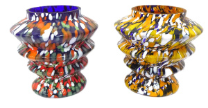 Lot 198 - 2 x Art Deco Czech Kralik Spatter Glass Posy Vases, approx 11cm H