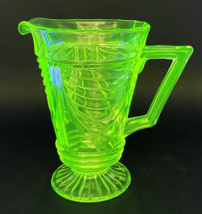 Lot 199 - Art Deco Sowerby Uranium glass Jug Stepped lower section with faceted Lot 199 - Art Deco Sowerby Uranium glass Jug Stepped lower section with faceted